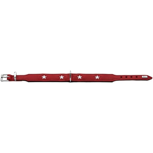 HUNTER MAGIC STAR Hundehalsband, mit Sternen, Leder, weich, 37 (XS-S), rot von HUNTER