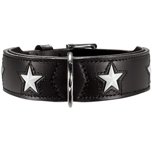 HUNTER MAGIC STAR Hundehalsband, mit Sternen, Leder, weich, 37 (XS-S), schwarz von HUNTER