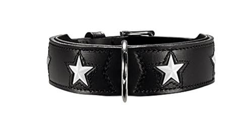 HUNTER MAGIC STAR Hundehalsband, mit Sternen, Leder, weich, 42 (S-M), schwarz von HUNTER