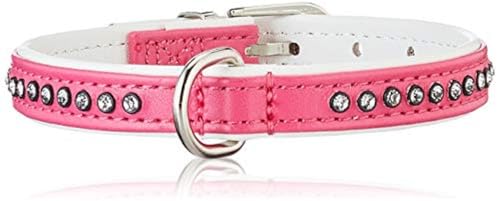 HUNTER MODERN ART LUXUS Hundehalsband, Kunstleder, Strasssteinchen, 32 (XS), pink/weiß von HUNTER