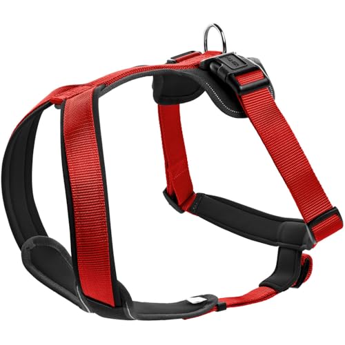 HUNTER NEOPREN Hundegeschirr, Nylon, gepolstert mit Neopren, L-XL 77 - 100 cm, rot/schwarz von HUNTER