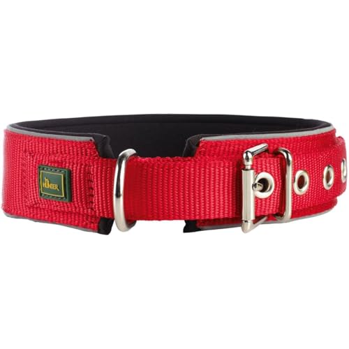 HUNTER NEOPREN REFLECT Hundehalsband, Nylon, Neopren gepolstert, reflektierend, 55 (M-L), Halsumfang: 44 - 51 cm, rot/schwarz von HUNTER