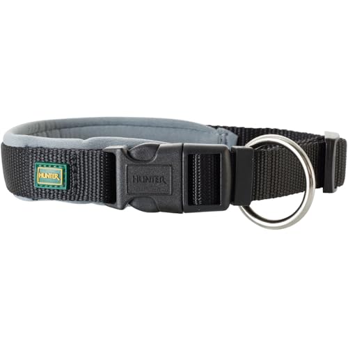 HUNTER NEOPREN VARIO PLUS Halsung, Hundehalsband, Nylon, mit Neopren gepolstert, 35/2,0 (S), schwarz/grau von HUNTER