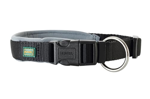 HUNTER NEOPREN VARIO PLUS Halsung, Hundehalsband, Nylon, mit Neopren gepolstert, 60/2,5 (L-XL), schwarz/grau von HUNTER