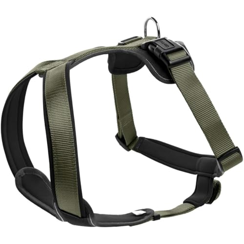 HUNTER Hundegeschirr NEOPREN, Farbe: oliv/schwarz, strapazierfähiges Nylon, mit weichem Neopren gepolstert, reflektierendes 3M Scotchlite Reflective Material, pflegeleicht, komfortabel, Größe: L von HUNTER