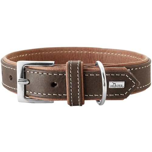 HUNTER PORTO Hundehalsband, Leder, nachhaltig, 30 (XS), dunkelbraun/cognac von HUNTER