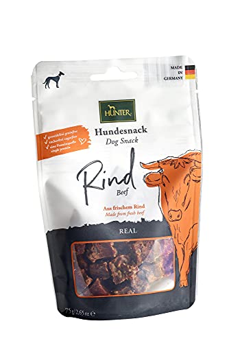 HUNTER REAL Hundesnack, getreidefrei, ohne Zuckerzusatz, 75 g, Rind von HUNTER