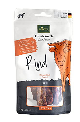 HUNTER REAL STICKS Hundesnack, getreidefrei, ohne Zuckerzusatz, 80 g, Rind von HUNTER