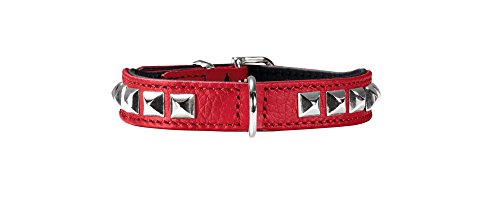 HUNTER ROCKY PETIT Hundehalsband für kleine Hunde, Leder, Nappaleder, weich, rockig, Nieten-Besatz, 30 (XS), rot/schwarz von HUNTER