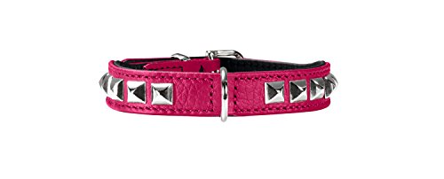 HUNTER Rocky Petit Halsband für kleine Hunde, Leder, Nappaleder, weich, rockig, Nieten-Besatz, 24, pink/schwarz von HUNTER