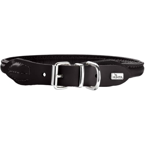 HUNTER ROUND & SOFT ELK Hundehalsband, Leder, weich, rund, fellschonend, 40 (S), schwarz von HUNTER