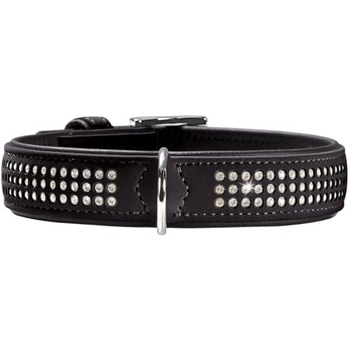 HUNTER SOFTIE TRILUXE Hundehalsband, Kunstleder, glitzernde Strasssteine, 60 (M-L), schwarz von HUNTER