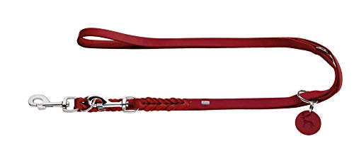 HUNTER SOLID EDUCATION Verstellbare Hundeführleine, Leder, geflochten, robust, weich, 1.3 x 200 cm, rot von HUNTER