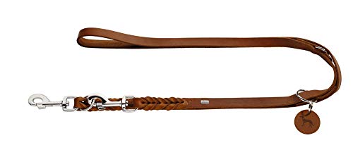 HUNTER SOLID EDUCATION Verstellbare Hundeführleine, Leder, geflochten, robust, weich, 1.3 x 250 cm, cognac von HUNTER