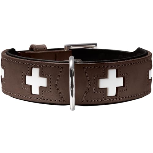 HUNTER SWISS Hundehalsband, Leder, hochwertig, schweizer Kreuz, 50 (S-M), braun/schwarz von HUNTER