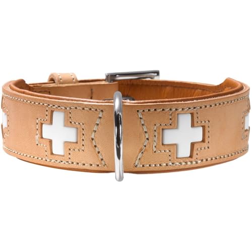 HUNTER SWISS Hundehalsband, Leder, hochwertig, schweizer Kreuz, 55 (M), natur/beige von HUNTER