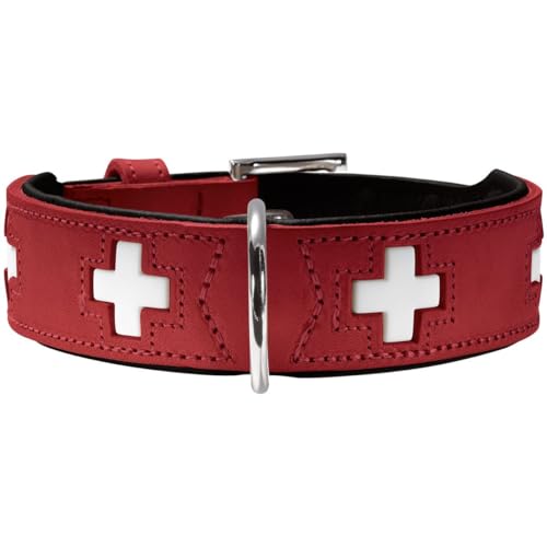 HUNTER SWISS Hundehalsband, Leder, hochwertig, schweizer Kreuz, 37 (XS-S), rot/schwarz von HUNTER