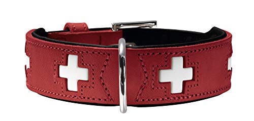 HUNTER SWISS Hundehalsband, Leder, hochwertig, schweizer Kreuz, 42 (S-M), rot/schwarz von HUNTER
