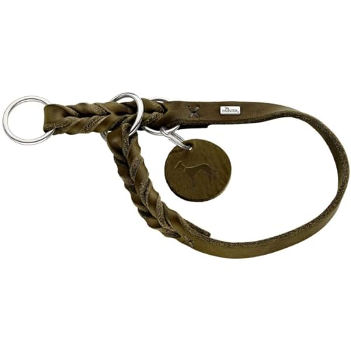 HUNTER SOLID EDUCATION Dressurhalsung für Hunde, Leder, weich, griffig, 50 (M), oliv von HUNTER