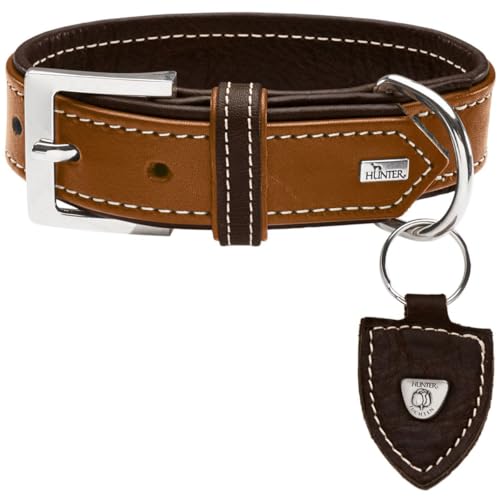 HUNTER TARA Hundehalsband, Leder, Juchtenleder, belastbar, witterungsbeständig, 45 (S), cognac/dunkelbraun von HUNTER