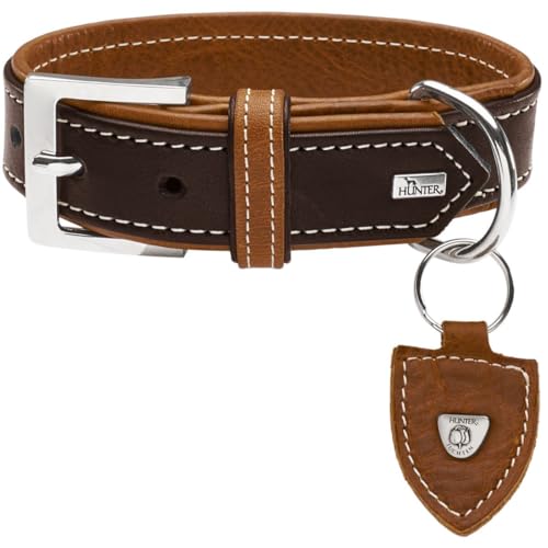 HUNTER TARA Hundehalsband, Leder, Juchtenleder, belastbar, witterungsbeständig, 45 (S), dunkelbraun/cognac von HUNTER