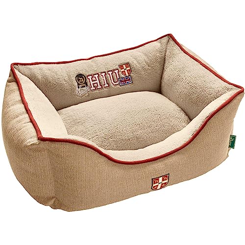 HUNTER Universtity Hundesofa, College-Style, Wendekissen, Plüschbesatz, 100 x 80 cm, beige von HUNTER