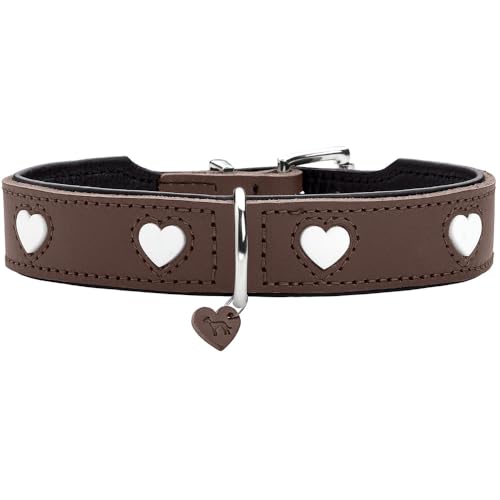 HUNTER Hundehalsband Love, Farbe: braun/schwarz, weiches, Robustes Rindsleder, einzeln eingenähte Herzen, handgefertigt, hoher, besonders anschmiegsam, Made in Germany, Größe 42 von HUNTER