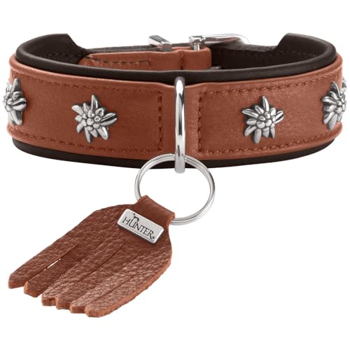 HUNTER Hundehalsband MÜNCHEN Farbe: Cognac/schwarz, Leder, edle Trachten-Details, weich und robust, fellschonend, luxuriös, ökologisch hergestellt, nachhaltig, Made in Germany, Größe: 47 von HUNTER