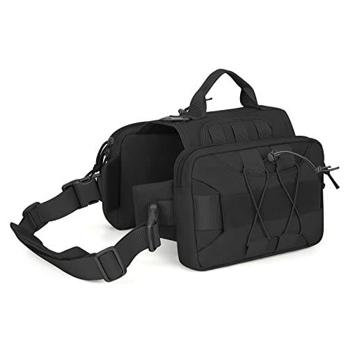 Huntvp Taktisch Hunderucksack 1000D Hundegeschirr Verstellbar mit Tragegriff Molle Satteltasche für Mittlere Große Hunde Jagd Training Wandern Outdoor,Schwarz von HUNTVP