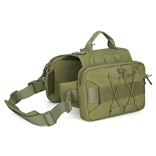 Huntvp Taktisch Hunderucksack 1000D Hundegeschirr Verstellbar mit Tragegriff Molle Satteltasche für Mittlere Große Hunde Jagd Training Wandern Outdoor,Grün von HUNTVP