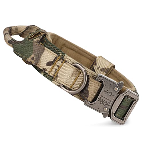 Huntvp taktisch Hundehalsband Verstellbar mit Kontrollgriff, aus Nylon, gepolstert, Metallschnalle, für Mittlere Große Hunde Jagd Training Freizeit Outdoor, Camo M von HUNTVP