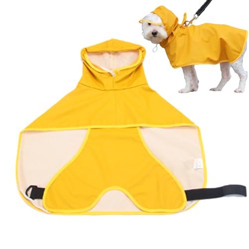 HUNYA Hunderegenmantel, Gelber PU-Regenmantel für Hunde mit Bauchschutz-Bauchband, wasserdichte Hundejacke, langlebige Hundekleidung für Outdoor, Abenteuer, Wandern von HUNYA
