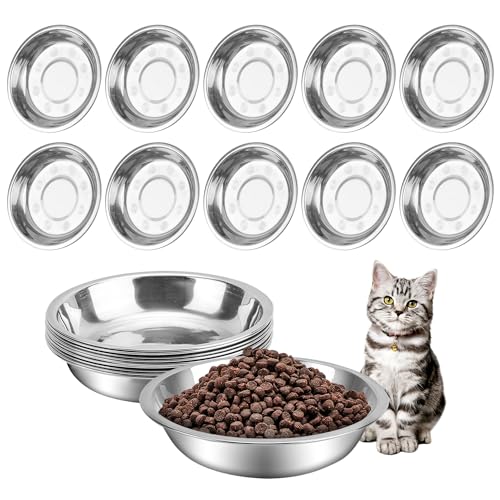 HUOIQUE 10 Stück Edelstahl Katzennäpfe Schnurrhaare Müdigkeit Katzennapf für Futter und Wasser, Metall Flach Katzenschüssel, 15,7 cm von HUOIQIUE