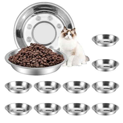 HUOIQUE 10 Stück Edelstahl Katzennäpfe Schnurrhaare Müdigkeit Katzennapf für Futter und Wasser, Metall flache Katzenschüssel, 15,7 cm (dicker) von HUOIQIUE