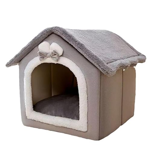 Faltbare Katzenbett Höhle, Katzenhaus mit waschbarem Kissen, Katzenbett, Katzenzelt, weiches und warmes Indoor Katzenhaus für drinnen für Kätzchen-42 * 34 * 38cm-braun von HUOLE