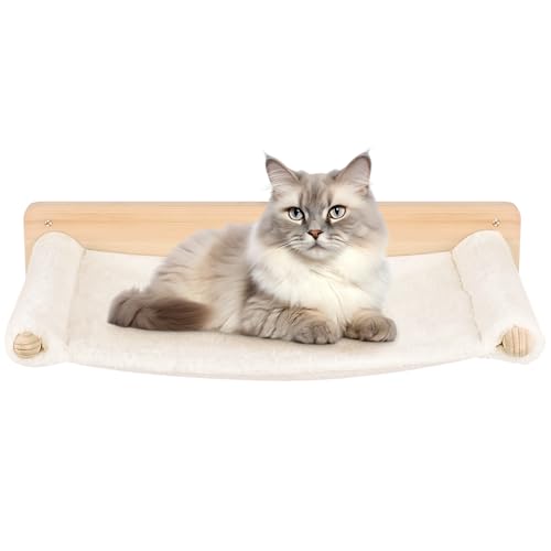 HUOLE Katzenhängematte zur Wandmontage, Katzenhängematte, Stabiles Kängematten Katzen Wand bis zu 35kg, Kletterwand Katzen, Katzenbett zum Schlafen und Ausruhen -61 * 40 * 15cm – weiß von HUOLE