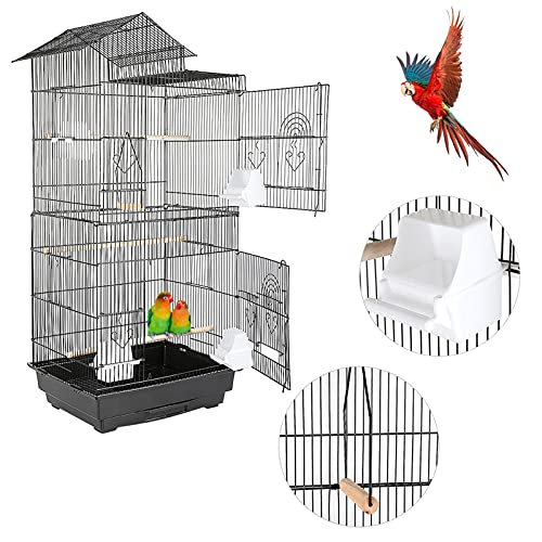 HUOLE Vogelvoliere für Kanarien Finken, Wellensittichkäfig schwarz, Vogelkäfig Vogelhaus (46 * 35,5 * 99cm) von HUOLE