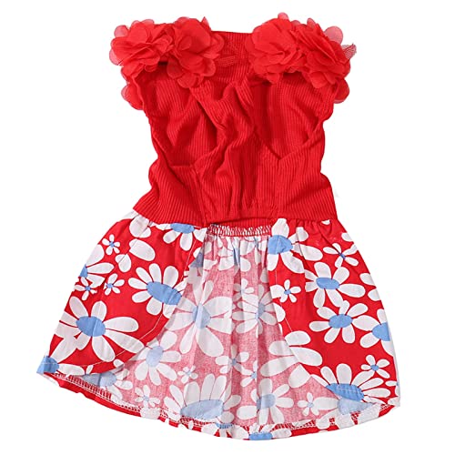 HUONIU Blumenkleid für kleine Hunde, Sommer-Haustierkleidung, Rot (M) von HUONIU