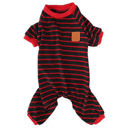 HUONIU Haustier-Pyjama, gestreift, weiches Jersey-Kleid für Hunde und Katzen, bequemer Overall, Rot (L) von HUONIU