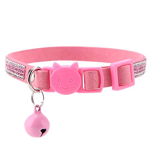 HUONIU Haustierhalsband mit Glöckchen und Kristallen, weiches und bequemes Halsband für Katzen und Hunde (Rot, S) (S) von HUONIU