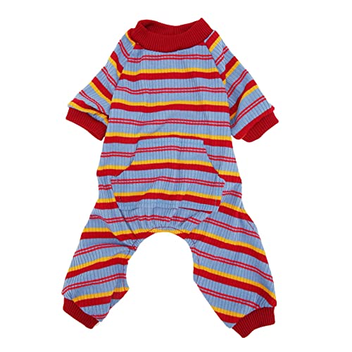 HUONIU Hunde-Pyjama, weich, gestreift, atmungsaktiv, Haustier-Frühlings-Overall, XS (L) von HUONIU