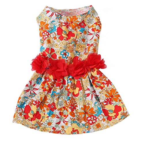 HUONIU Hundekleid mit Blumenmuster und Buntem Muster für Frühling und Sommer (M) von HUONIU