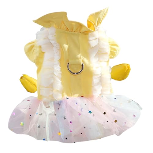 HUONIU Hundekleid mit Leinenclip Prinzessin Stil Sommermode für kleine Hunde Gelb XS (L) von HUONIU