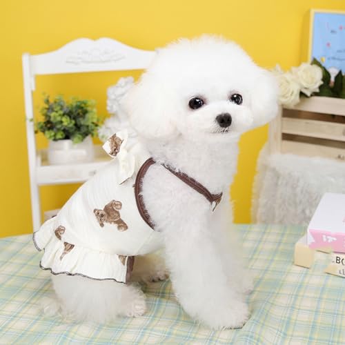 HUONIU Hundekleid mit niedlichem Bärenmuster Sommerkleid für kleine Hunde Atmungsaktives Baumwollkleid für Teddy Bear XXL (Type 2 S) von HUONIU