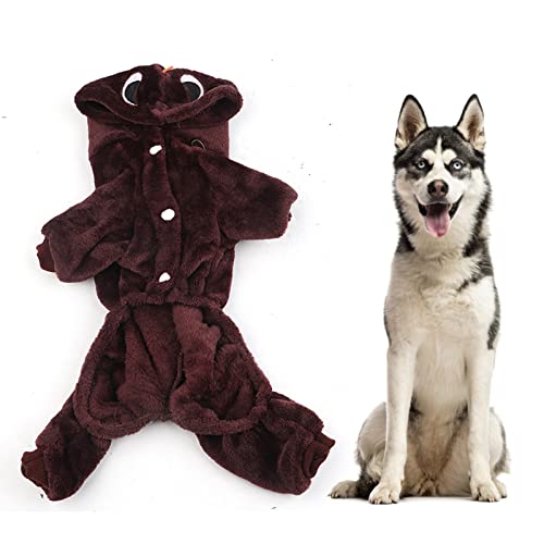 HUONIU Winter-Fleece-Kostüm für Hunde und Katzen, vierbeiniger Overall, Kaffee-Dino-Kleidung (S) von HUONIU