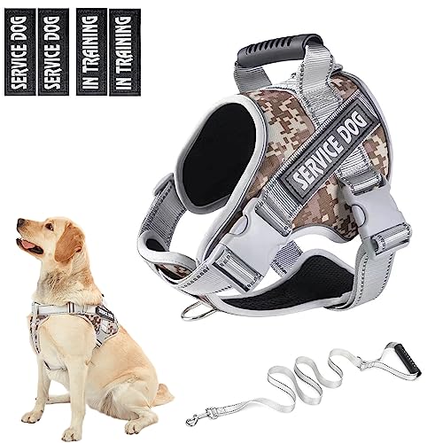 HUSDOW Service Dog Vest Harness, No Pull in Trainning Dog Harnesses with Handle & 5ft Dog Leash, Adjustable and Reflective No Chock for Small Medum Large Pets Walking and Running von HUSDOW