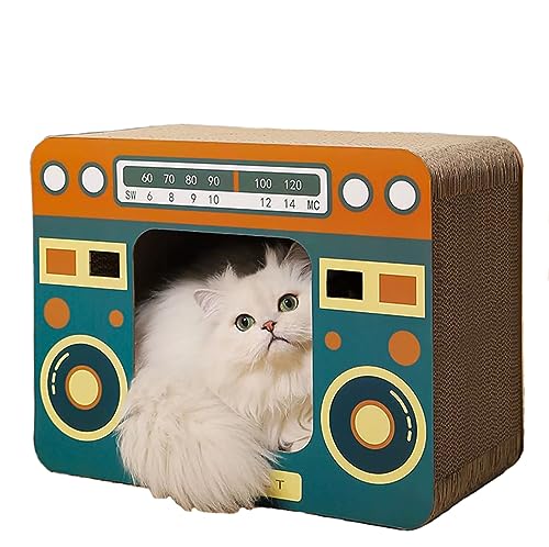 HUSKAR Karton Katzenhaus mit Kratzer,Katzenkratzer Pappbox,Katzenkratzbrett für Indoor-Katzen von HUSKAR