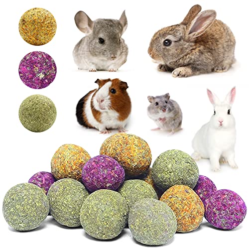 9 Stück Kaninchen Kauspielzeug, Hamster Kauen Zähne Schleifen Spielzeug, Natürlichen Rose/Ringelblume/Vergissmeinnicht Grasball, Kleintiere Zahnpflege Snacks für Kaninchen Meerschweinchen Chinchilla von HUTVD