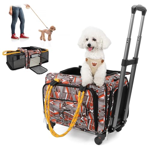 Transportbox Katze Hund Katzentransportbox Hundebox Transporttasche mit Teleskopgriff Rädern Kleine und Mittelgroße Kleintiere Abnehmbare Räder Fluggesellschaften Zugelassen von HWAEYEM