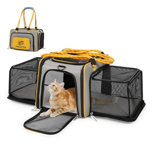 Von Fluggesellschaften zugelassene Transportbox für Hunde, extra geräumig, weich gefüttert, für Welpen und Katzen, 45,7 x 27,9 x 27,9 cm, erweiterbare Haustier-Tragetasche für kleine Katzen und Hunde von HWAEYEM